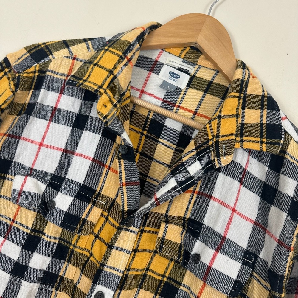 Old Navy Flannel Shirt Multicolor Plaid Cotton Regular Fit Button Up Mens Large